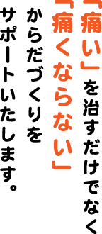 「痛い」を治すだけでなく「痛くならない」からだづくりをサポートいたします。